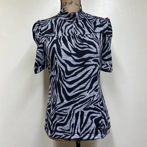 Heart & Soul Black Gray Zebra Stripe Mock Neck Top